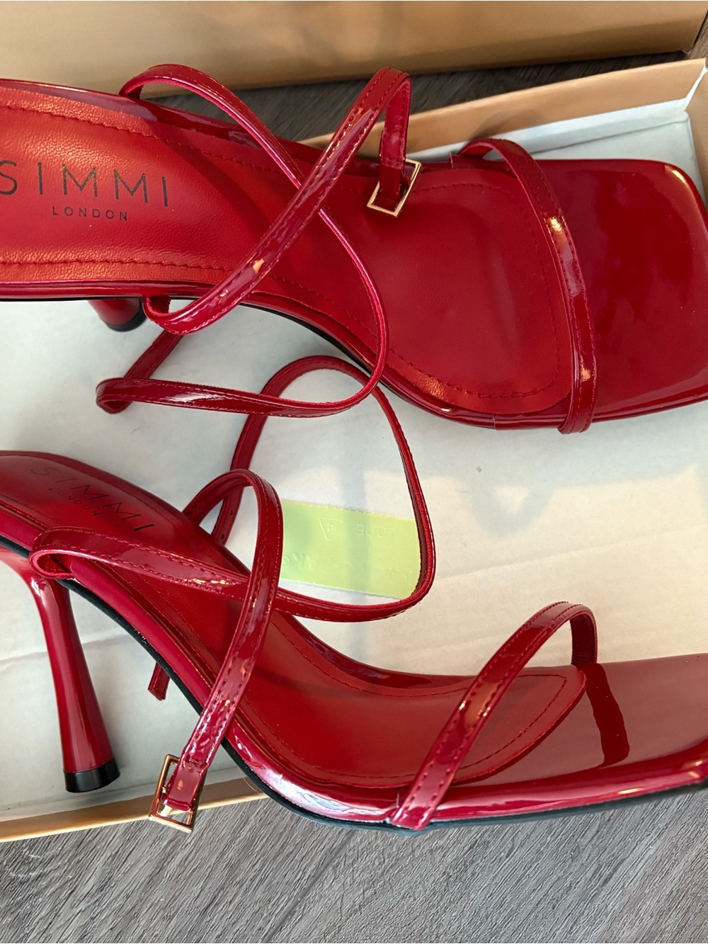 SIMMI London Red Patent Strappy Mid-Heel Sandals